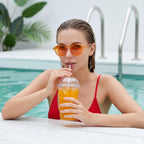 20oz Plastic Cups with Wide Dome Lids, Clear Disposable Cold Drink Cups, 98mm Wide Mouth Bubble Tea Cup for Smoothie