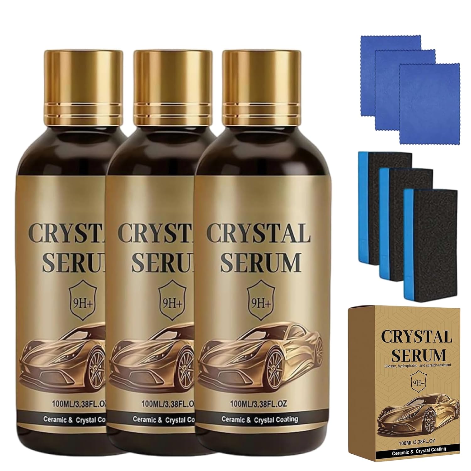 100ml PTZ Crystal Serum, 3PCS Graphene Ceramic Coating for Cars, 9H Nano Car Coating Spray for Professional Auto