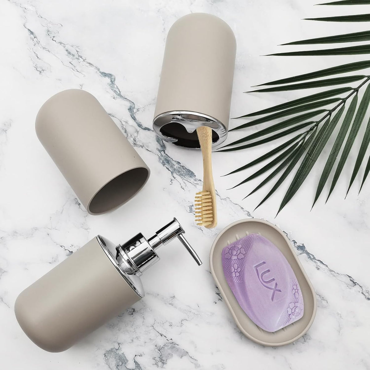 Bathroom Accessory Set, 4 pcs Shatter-Resistant Resin Bathroom Accessories Set Include Lotion Soap Dispenser