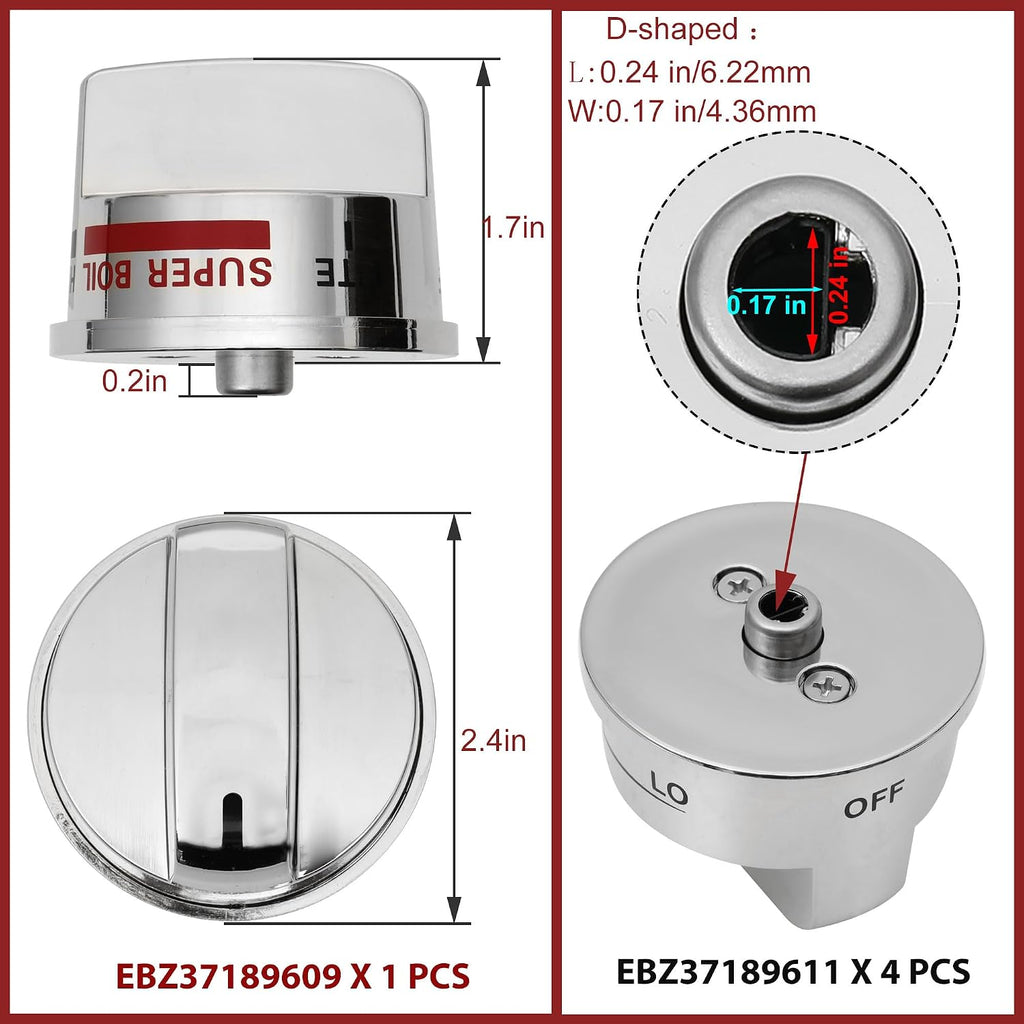 EBZ37189611(4pcs) Gas Stove Knobs EBZ37189609(1pcs) Oven Range Knob Replacements Only Fit for LG LRG30355ST/ LRG30357ST/LRG30855ST Series Burner Control Knob Replace EBZ37189601,EBZ37189602