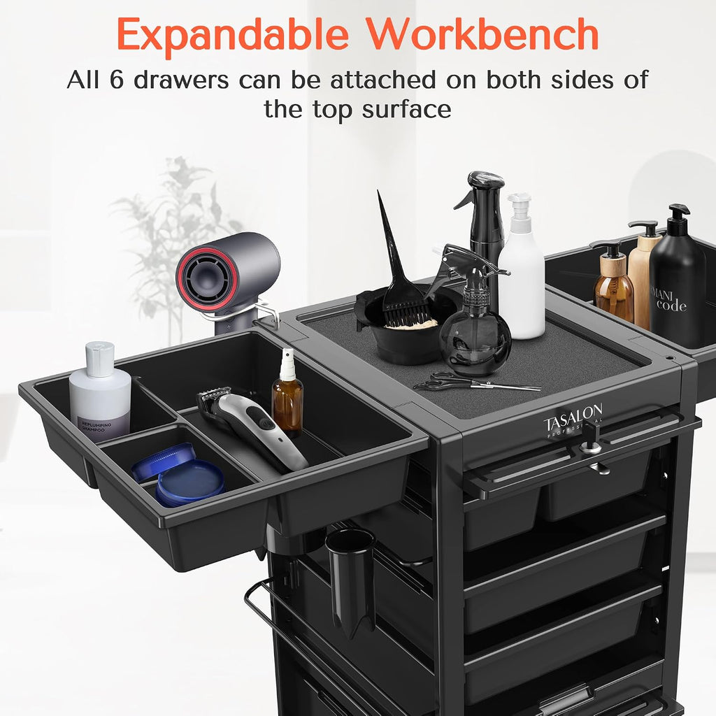 Professional Rolling Salon Cart, 6-Drawer Storage Trolley with Tool Holders, 33-Inch Height,Barber Shop Hairdressing