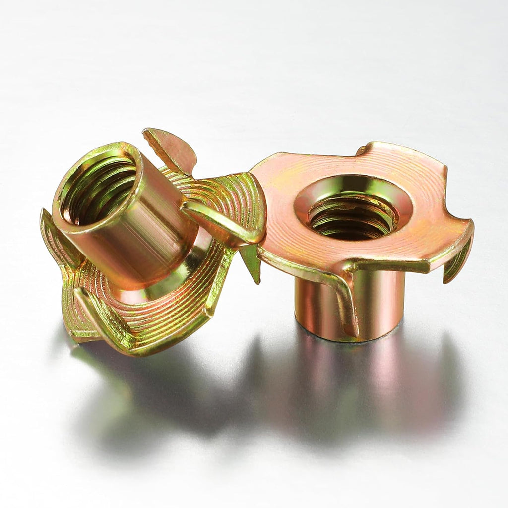 Wensilon 100pcs 1/4-20 T-nut Yellow Four-jaw - for Home, Hotel Outdoor Threaded Insertion