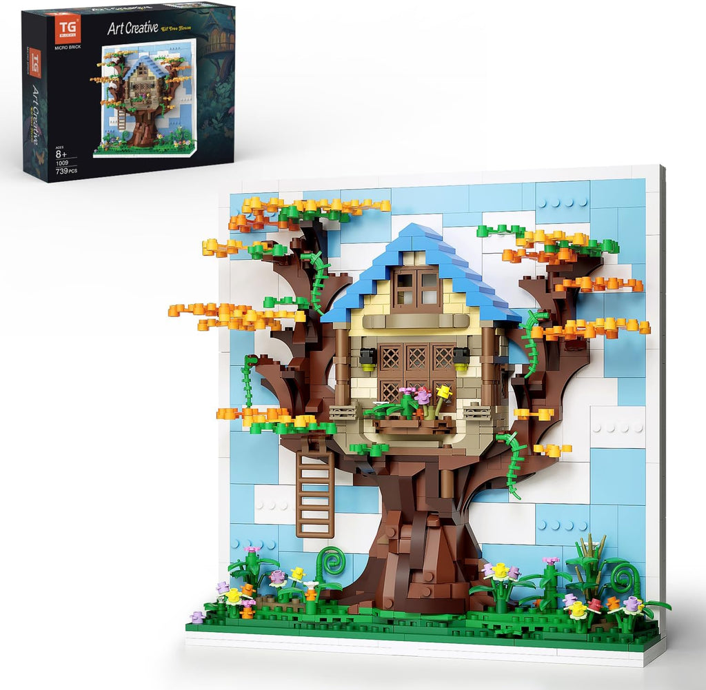 Micro Brick Eif Tree House Building Set, 3D Wall Art Home Office Decoration or Table Display, Creative Building Craft