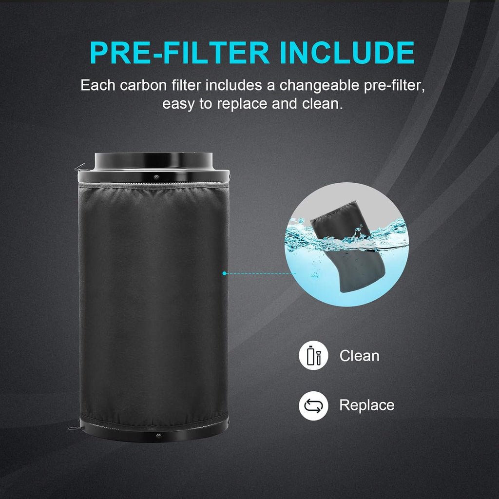 4 Inch 195 CFM Inline fan Circulation Vent Blower, Air Carbon Filter with Hook, 8 Feet Ducting and Rope combo