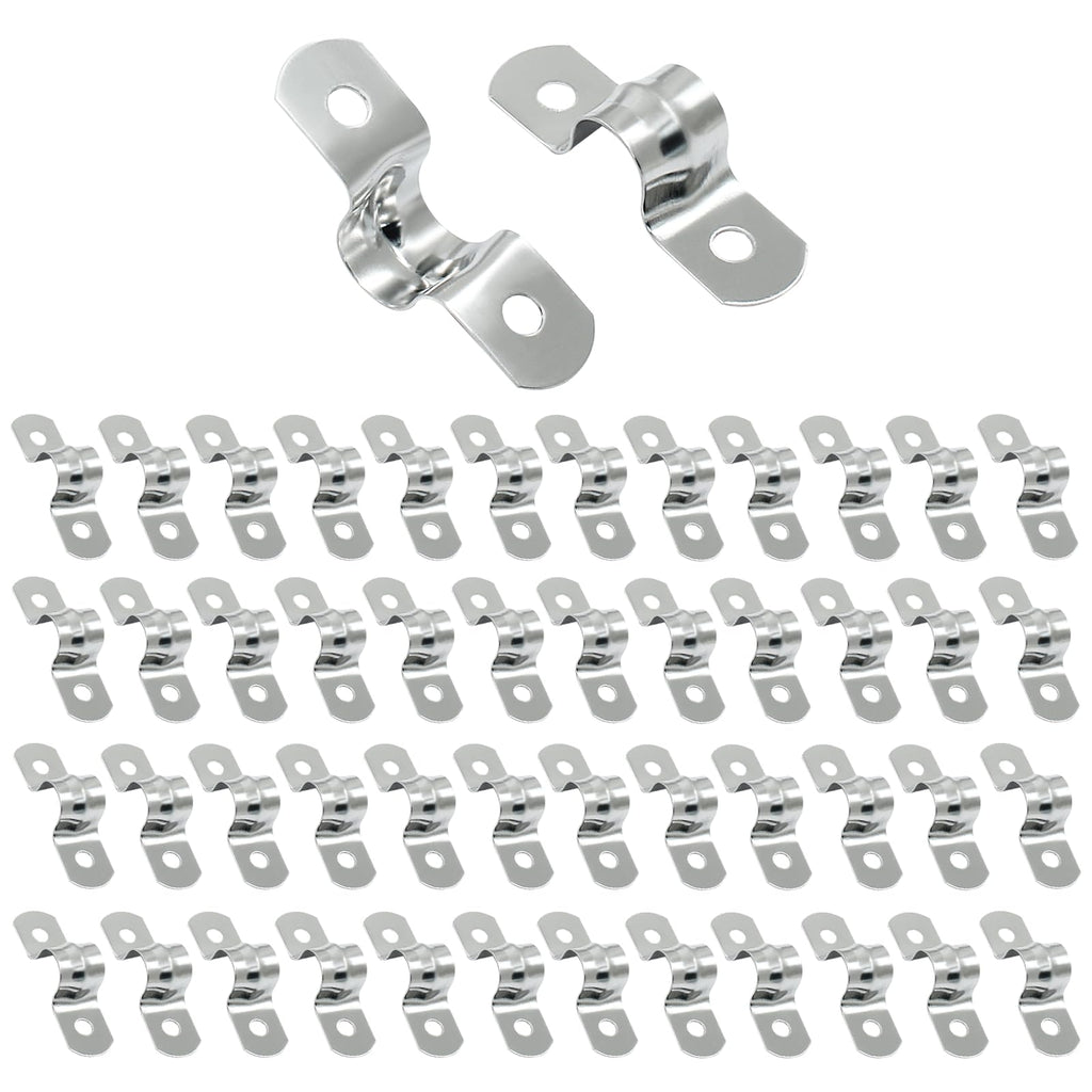 Hordion 50Pcs 3/8" Two Hole Strap U Bracket, M10 Rigid Pipe Strap