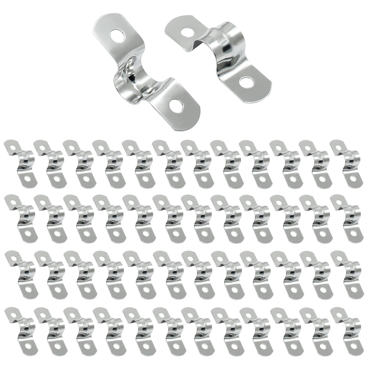 Hordion 50Pcs 3/8" Two Hole Strap U Bracket, M10 Rigid Pipe Strap