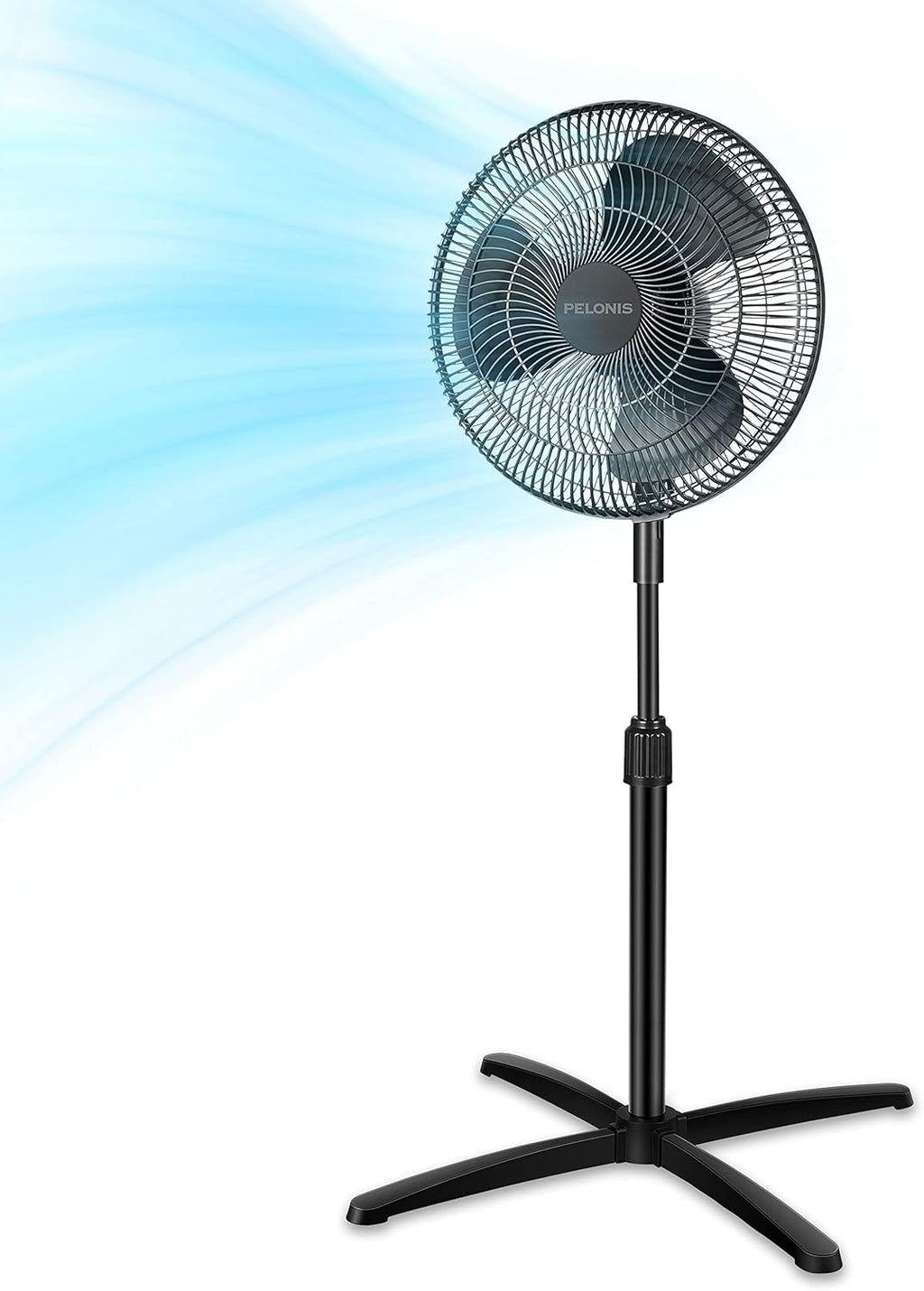 16" Adjustable Oscillating Pedestal Fan for Bedroom, Black | Budget Friendly 3-Speed Standing Fan with wide