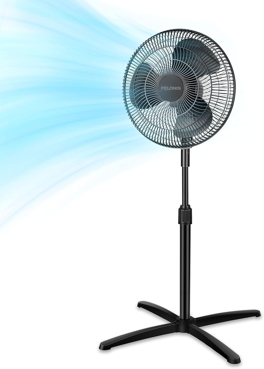 16" Adjustable Oscillating Pedestal Fan for Bedroom, Black | Budget Friendly 3-Speed Standing Fan with wide