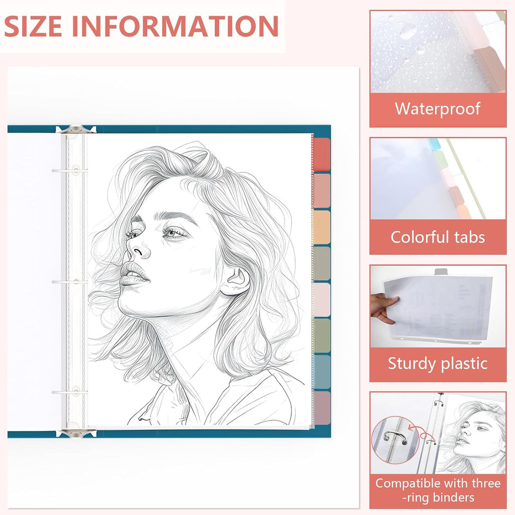 8 Set of 64 Pack Clear Binder Sheet Protectors for 3 Ring Binder Plastic Page Protector with 8 Tabs,Insertable Index
