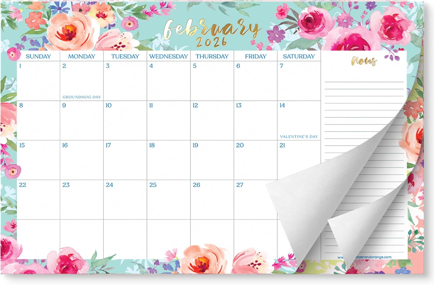 S&O Watercolor Floral Large Desk Calendar from January 2026 to June 2027 - Tear-Away Table Calendar 2026-2027