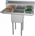 1 Compartment Stainless Steel NSF Commercial Kitchen Prep & Utility Sink with 2 Drainboards - Bowl Size 14" x 16" x