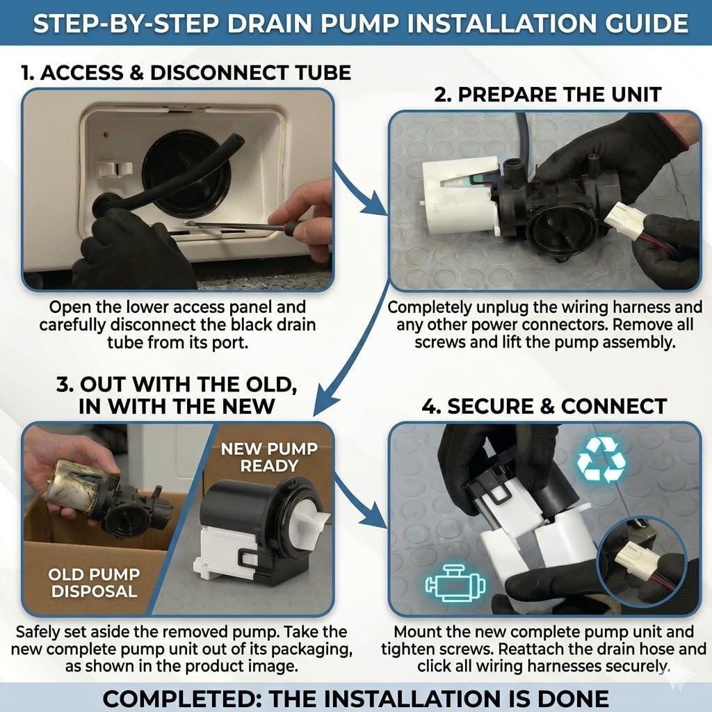 OEM Quality Washer Drain Pump For LG WM3470HVA,WM3670HVA, WM4270HVA,WM3270CW, WM9000HVA,WM2655HVA