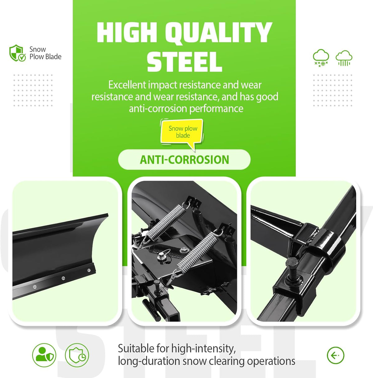 60 In Universal Snow Plow Blade Compatible with Zero Turn Mower Snow Plow 5FT Wide Steel Powder Coated Adjustable
