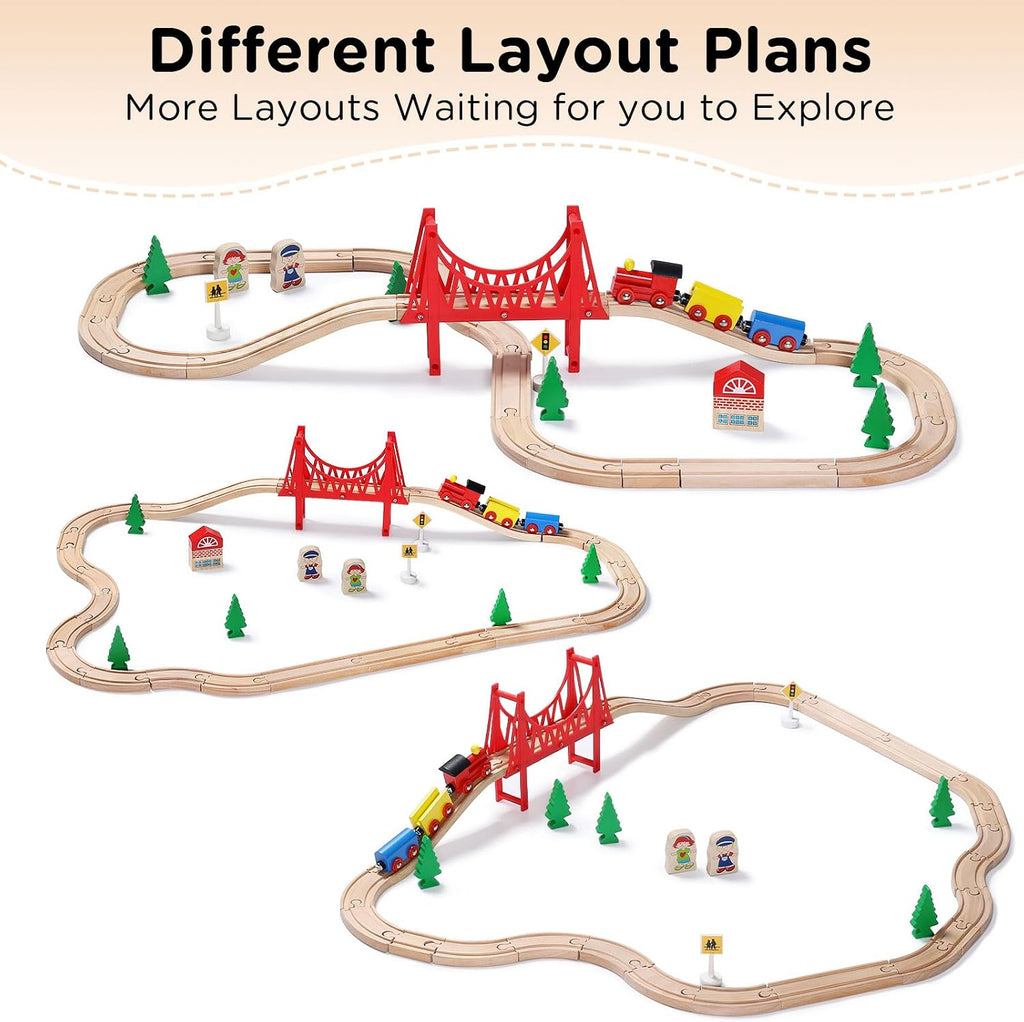 Wooden Train Set for Toddler - Double-Side Wooden Tracks Fits Brio, Thomas, Melissa and Doug - Expandable