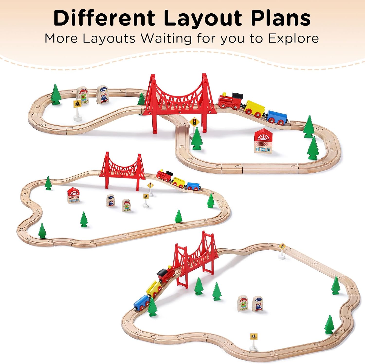 Wooden Train Set for Toddler - Double-Side Wooden Tracks Fits Brio, Thomas, Melissa and Doug - Expandable