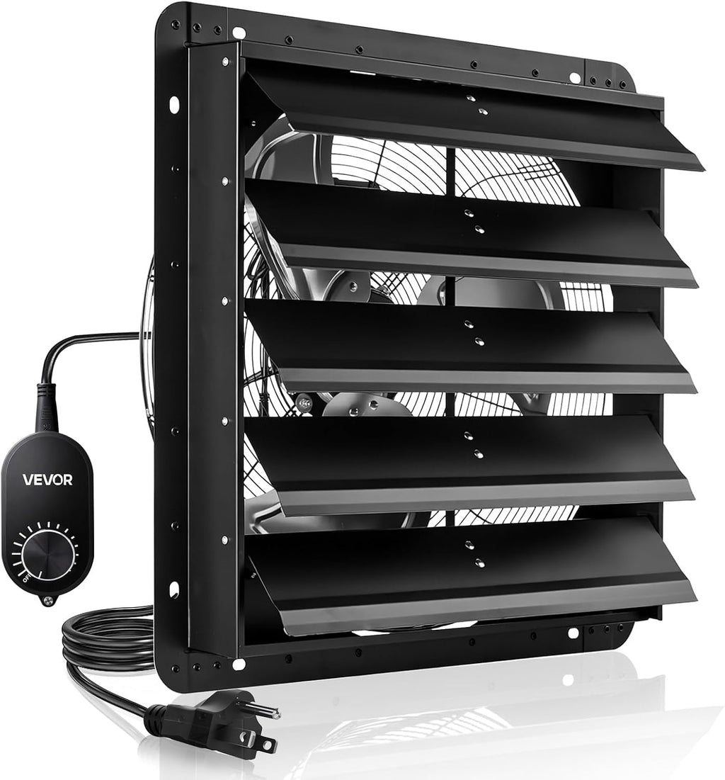 VEVOR 20'' Exhaust Fan, Wall Mounted Attic Fan with Variable Speed controller, 3000 CFM, Automatic Shutter, Ventilation and Cooling, Black