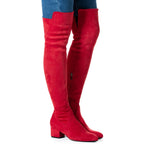 Women Over the Knee Boots Red Size 9 Winter Suede Low 2Inch Heel Thigh High Block Chunky Above knee Designer Ladies