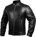 HWK Leather Motorcycle Jacket with Armor for Men, Cafe Racer Genuine Leather Jacket for Weather Resistant Riding