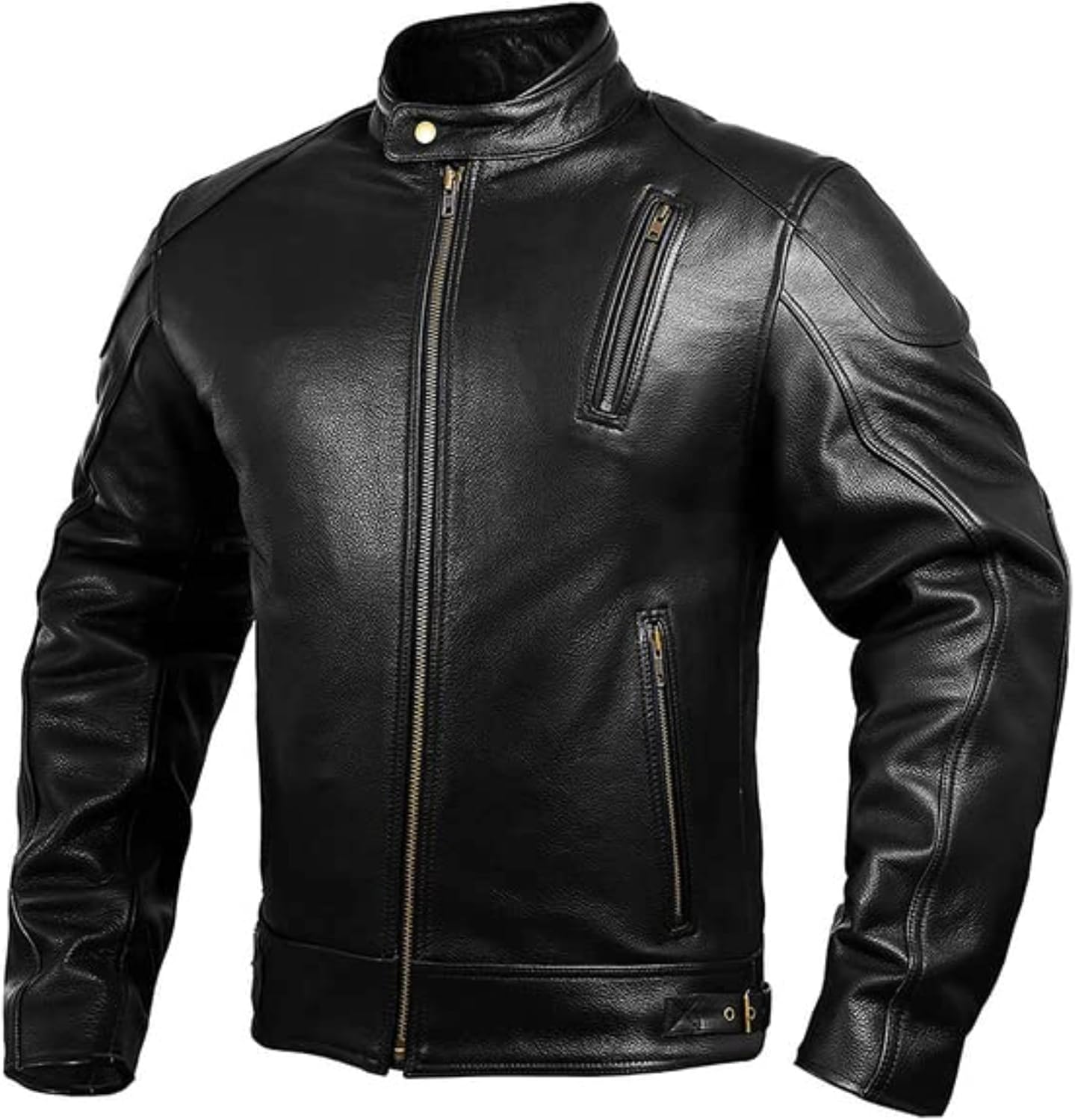 HWK Leather Motorcycle Jacket with Armor for Men, Cafe Racer Genuine Leather Jacket for Weather Resistant Riding
