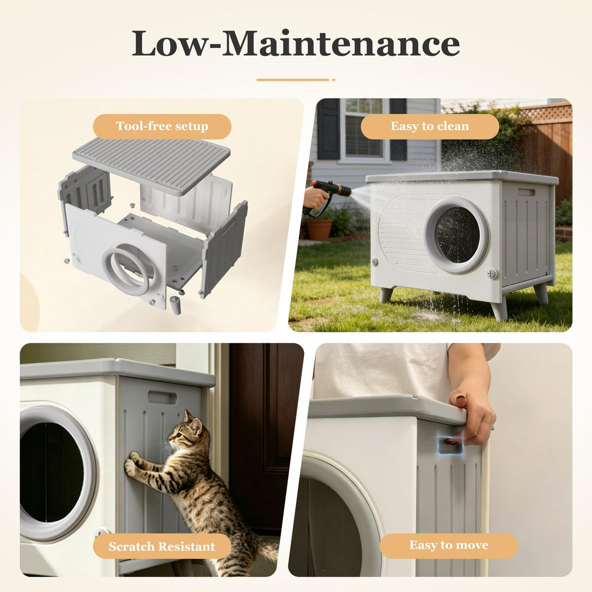 Outdoor Cat House Weatherproof Elevated with Escape Door & Cushion