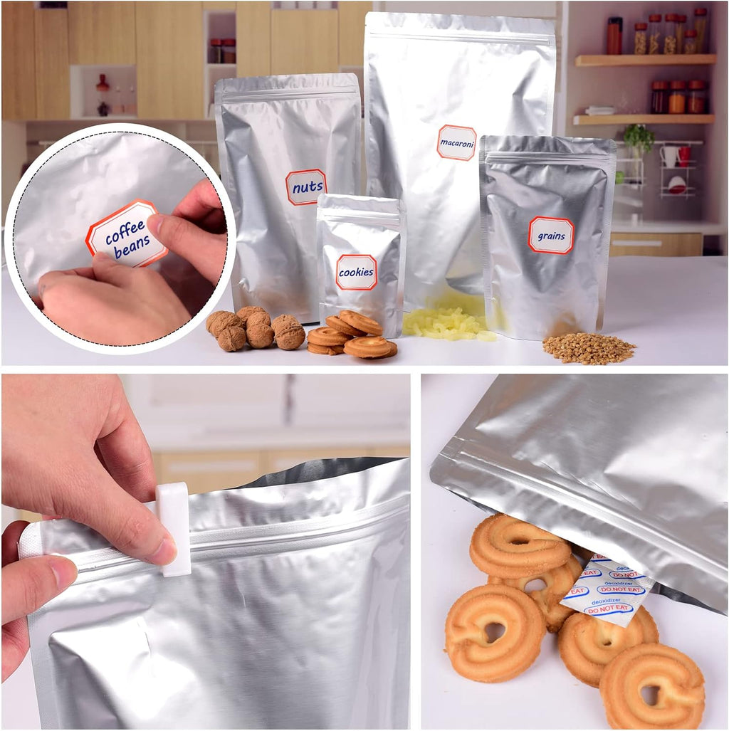 Lebodu 120 Mylar Bags with 120 x 300cc Oxygen Absorbers for Food Storage | 8 Mil, 4 Sizes (10"x14", 7.5"x11.5"