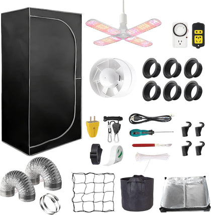 48"x48"x80" Grow Tent Kit Complete 4x4 ft High Reflective Mylar Indoor Grow Tent +Portable Full Spectrum LED Grow