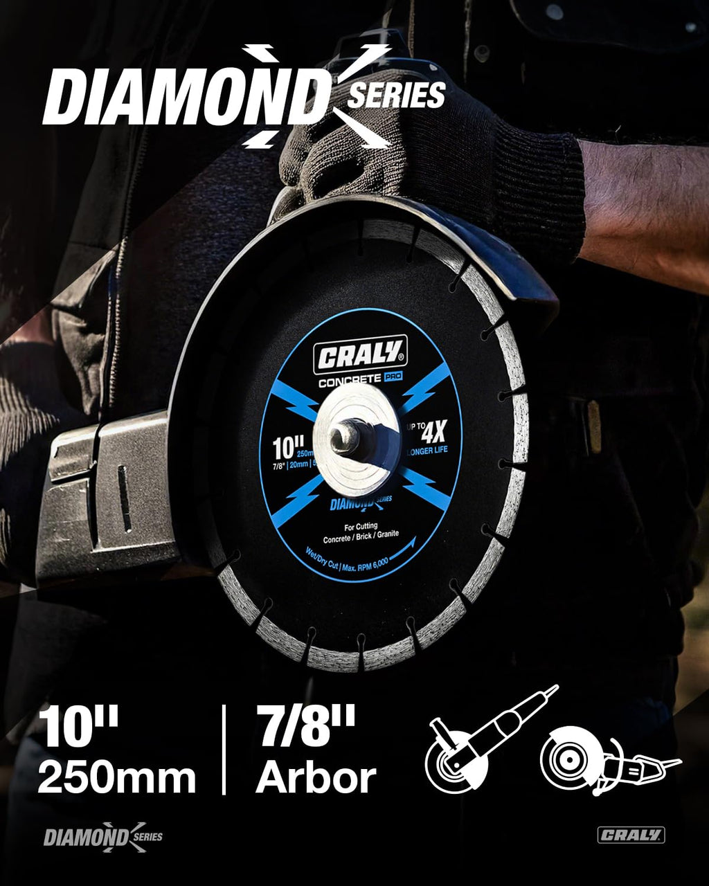 10 Inch Segmented Diamond Blade, 7/8 in Arbor, 10'' General Purpose Diamond Stone Blade for Angle Grinder, Mitre Saw
