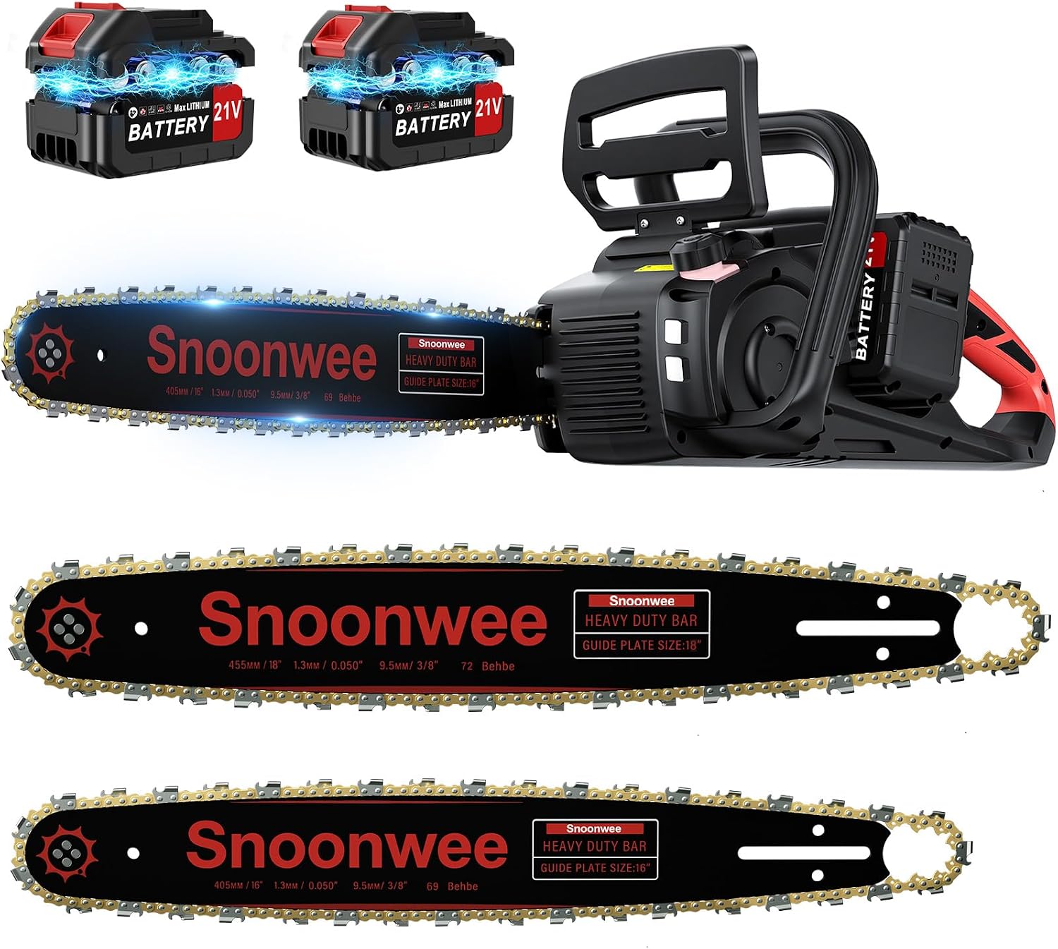 2100W Battery Powered Chainsaw for Storm Cleanup, 18 and 16-Inch Interchangeable Bars, 42V Max Cordless Electric