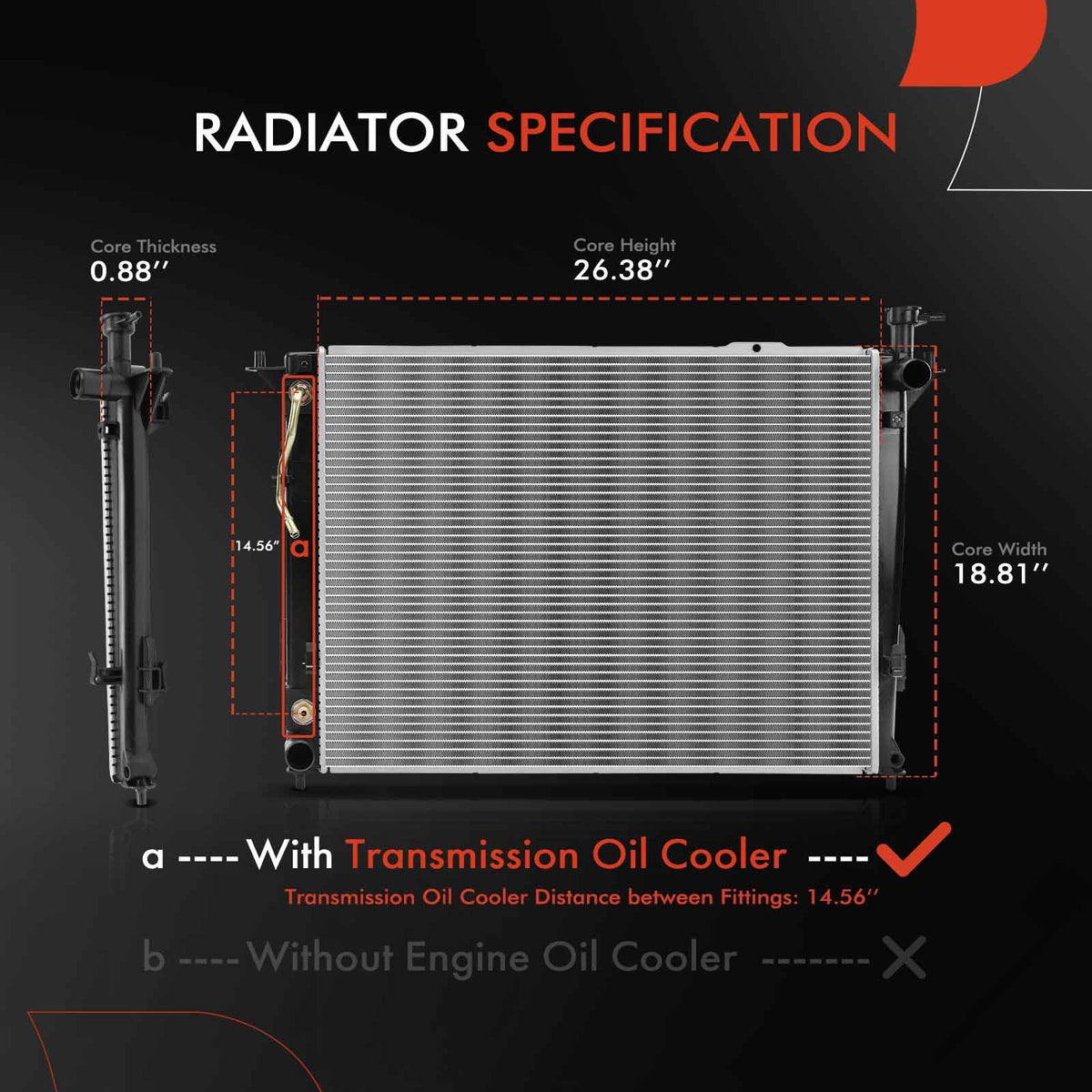 A-Premium Engine Coolant Radiator Assembly with Transmission Oil Cooler