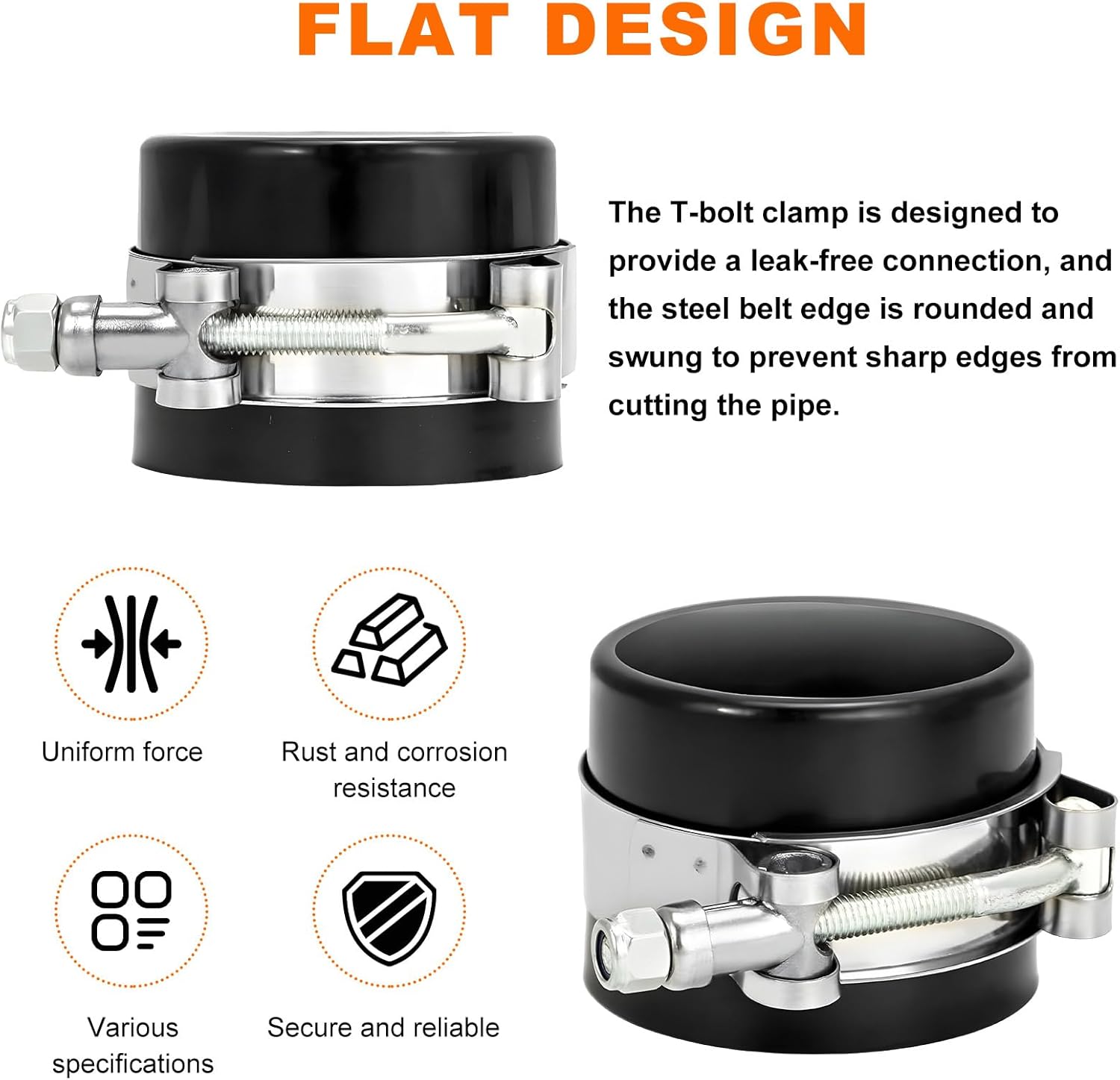4PCS 2" T-Bolt Hose Clamp, Stainless Steel Tube Clamp with 57mm-65mm ID Range, Heavy-Duty Adjustable T-Bolt Turbo