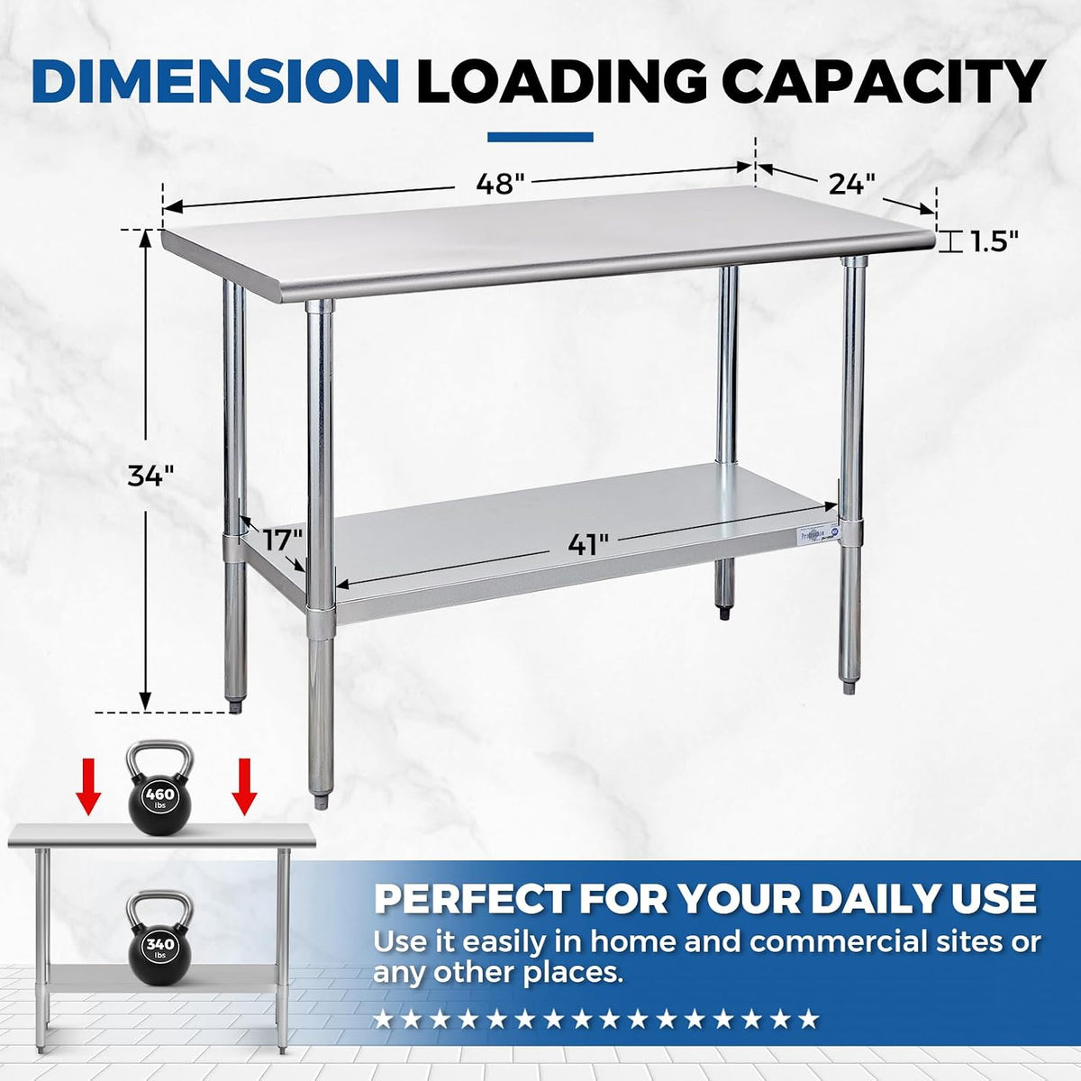 Stainless Steel Prep Table 24''x48'' NSF Commercial Workbench