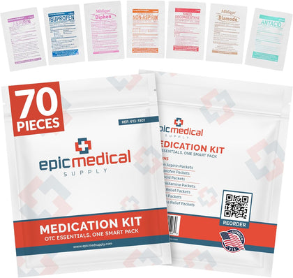 First Aid Kit Medication Refill – 70-Count Unit Dose Packets – Emergency Medicine Kit Pills for 1st Aid Kit Refills
