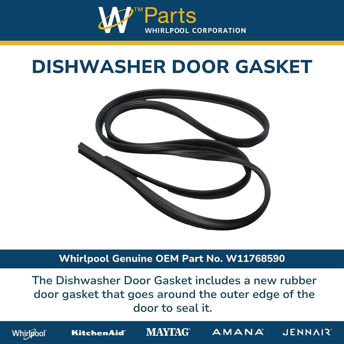 Whirlpool W11768590 Genuine OEM Dishwasher Door Gasket Replacement Part