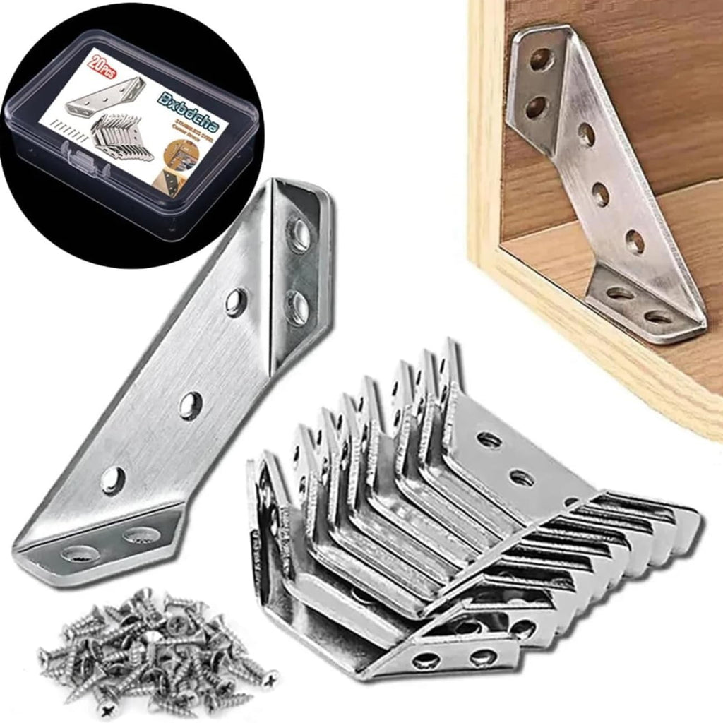 Furniture Corner Connector - 20PCS Universal Stainless Steel L Brackets for Wood,Hardware Metal Angle Bracket Corner