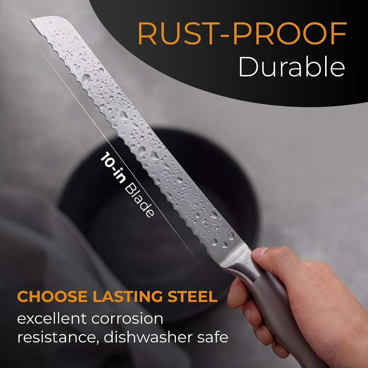 Serrated Bread Knife with 10-inch Upgraded Stainless Steel Razor Sharp Wavy Edge Width - Bread Cutter Ideal for