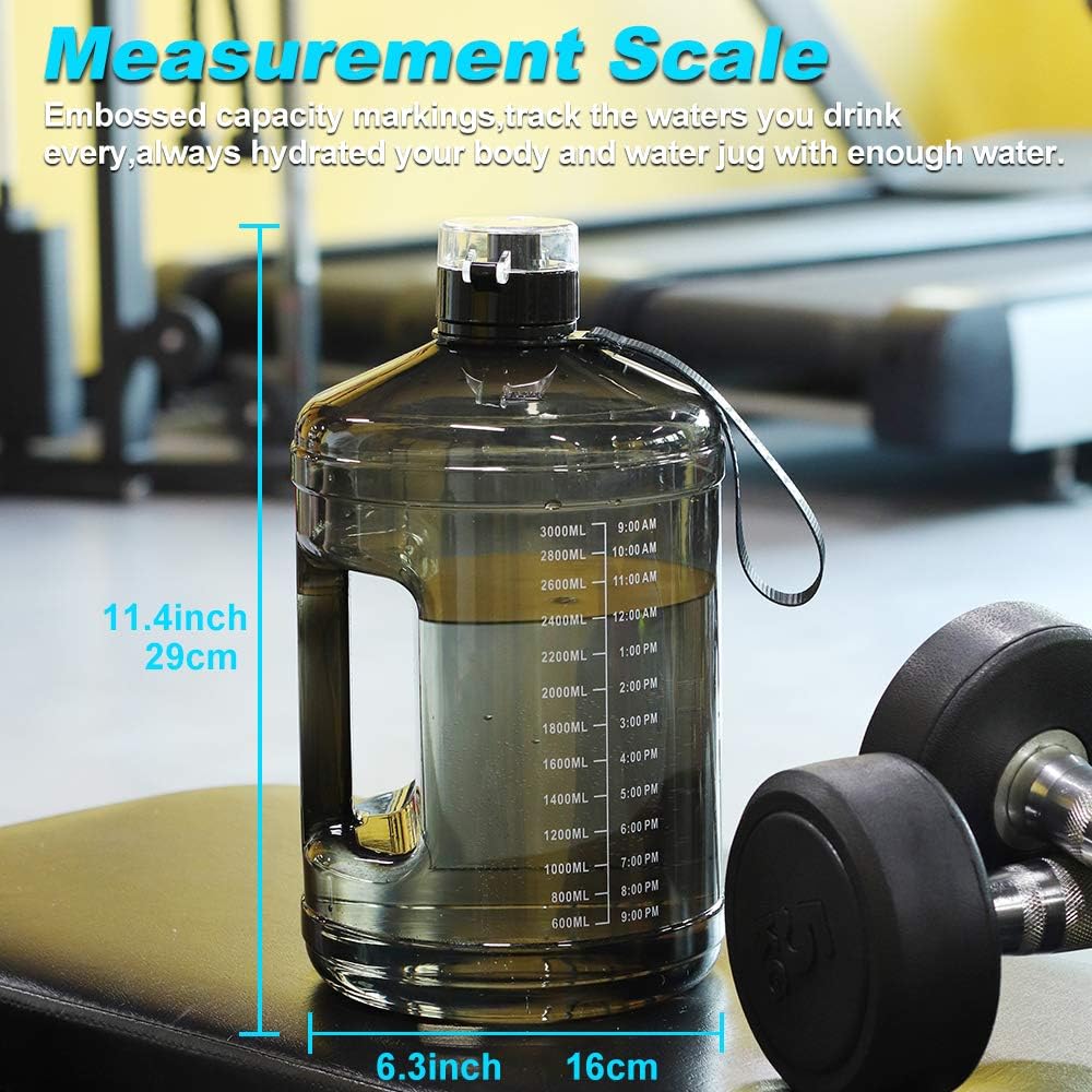 Gallon Big Water Bottle with Handle, 128oz Leakproof BPA Free Fitness Sports Water Bottle with Motivational Time
