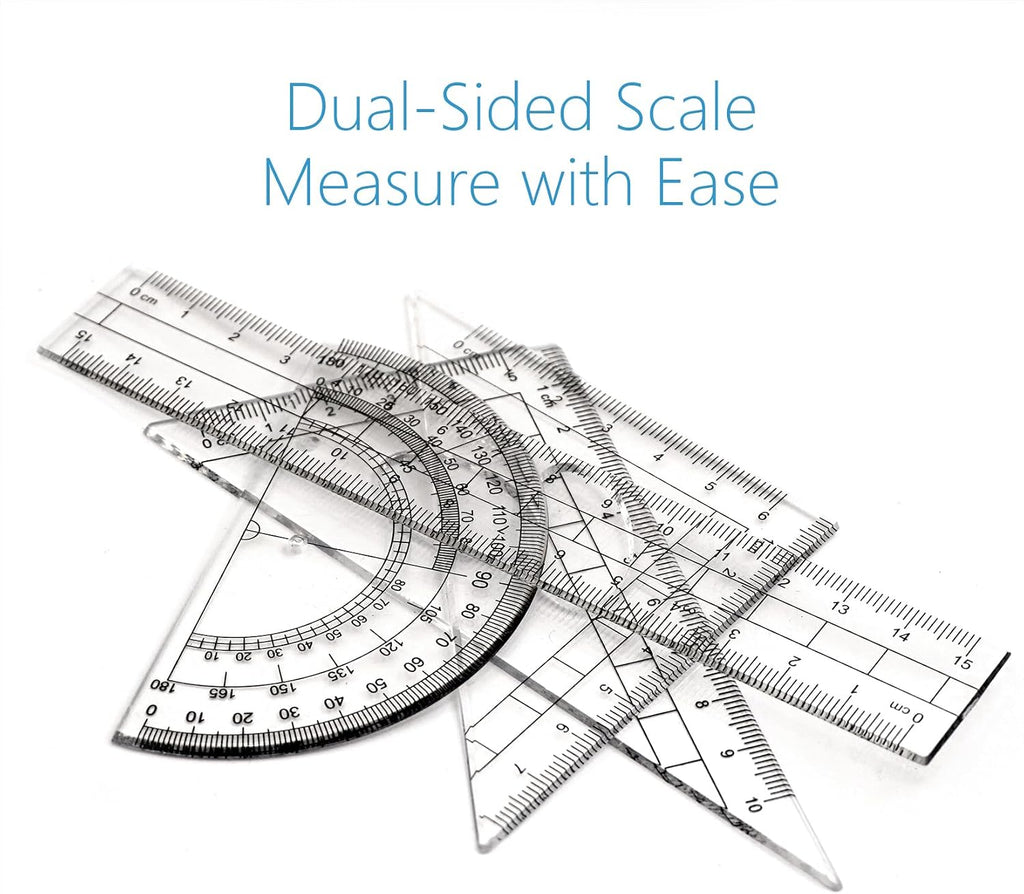 Drafting Compass Kit School Supply Set Featuring Geometry Compass, Protractor, Set Squares, and Ruler – for School