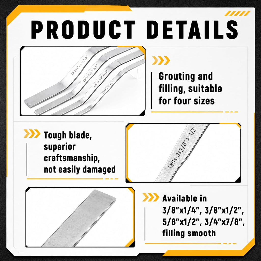 4 Pcs Double Ended Brick Jointer Concrete Jointer Tuck Pointing Tools with 4 Sizes 3/8" x 1/4" 3/8" x 1/2" 5/8" x
