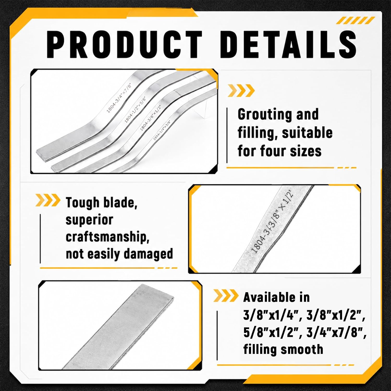 4 Pcs Double Ended Brick Jointer Concrete Jointer Tuck Pointing Tools with 4 Sizes 3/8" x 1/4" 3/8" x 1/2" 5/8" x
