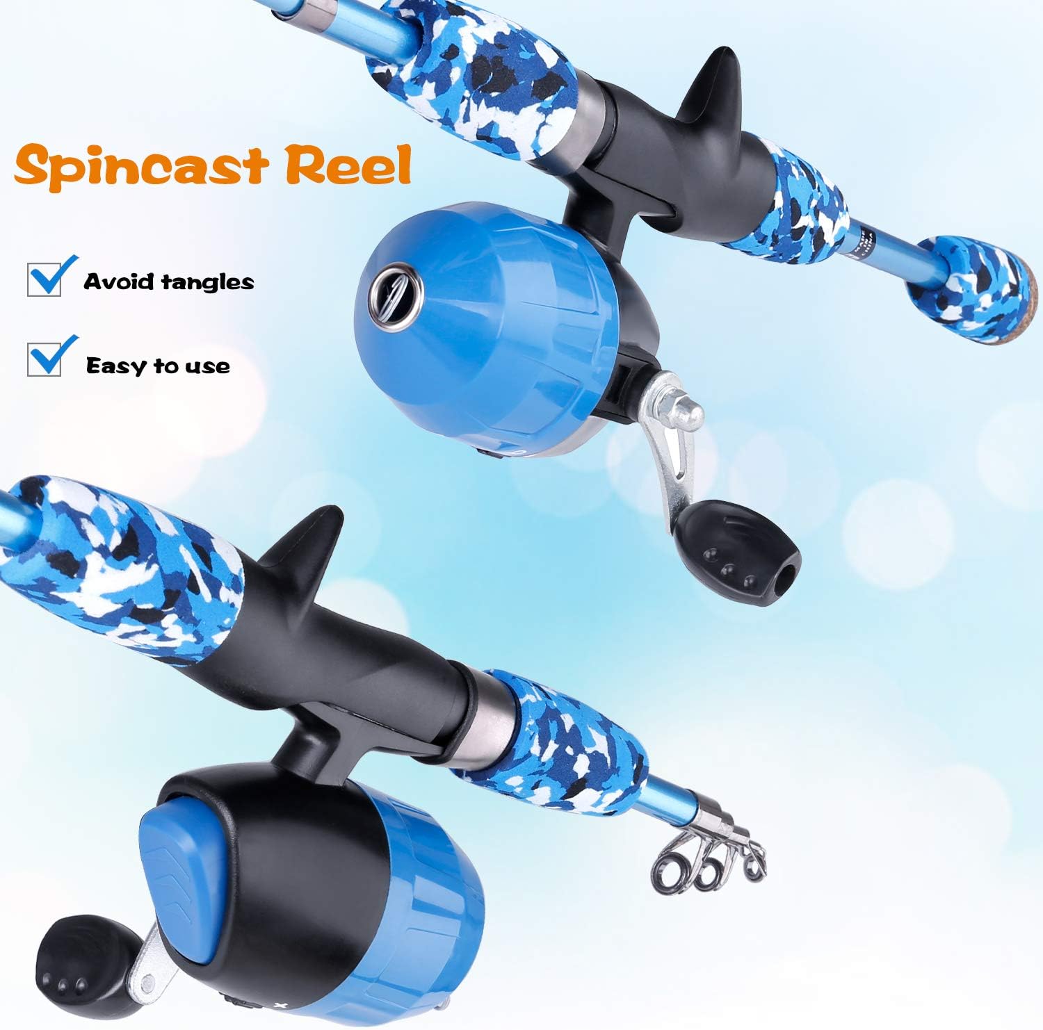 Kids Fishing Pole - Portable Telescopic Kids Fishing Rod and Reel Combo Kit - with Spincast Fishing Reel Tackle Box