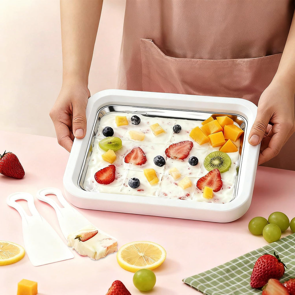 Rolled Ice Cream Maker with 2 Scrapers Food Grade Stainless
