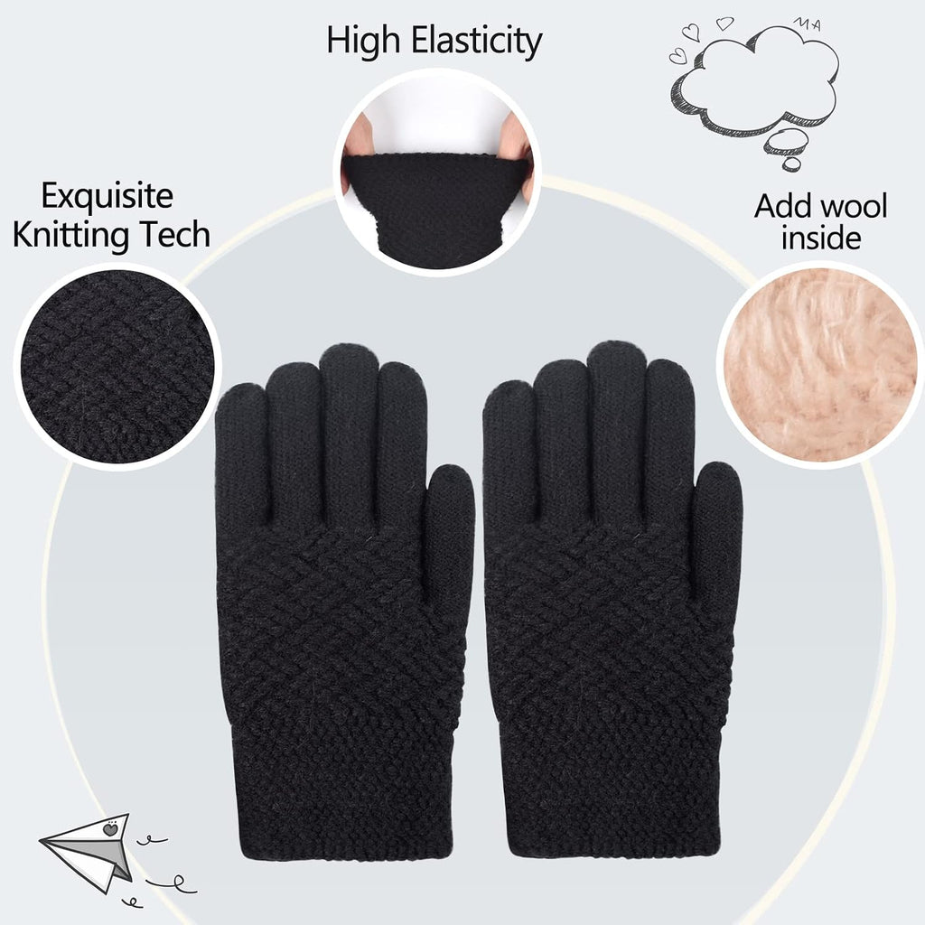 Kids Winter Knit Beanie Hat Scarf Gloves Set for Girls Boys Warm Thick Fleece Lined Cap with Pompom Mittens Neck Warmer