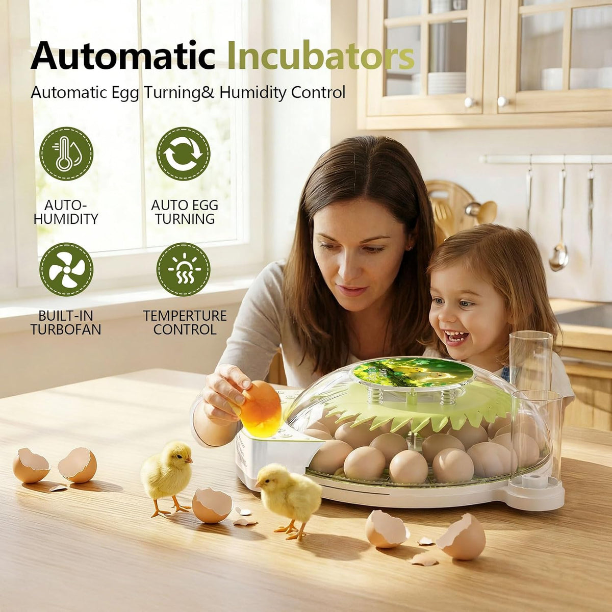 22 Eggs Smart Incubator, One-Click Hatching, Automatic Temp Humidity Control, Auto Egg Turner, Built-in Egg Candler