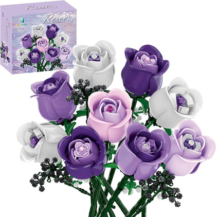 Pink & Purple Roses Flower Bouquet Building Set