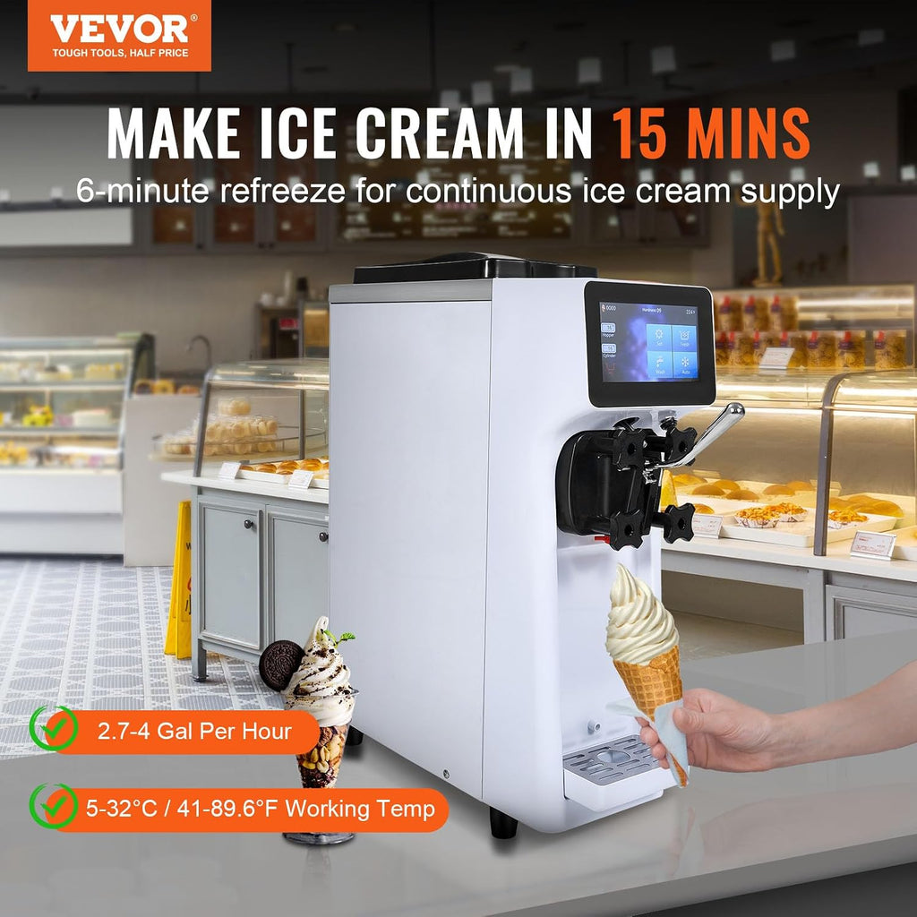 Commercial Ice Cream Machine 10.6 QT/H Soft Serve Ice Cream Maker