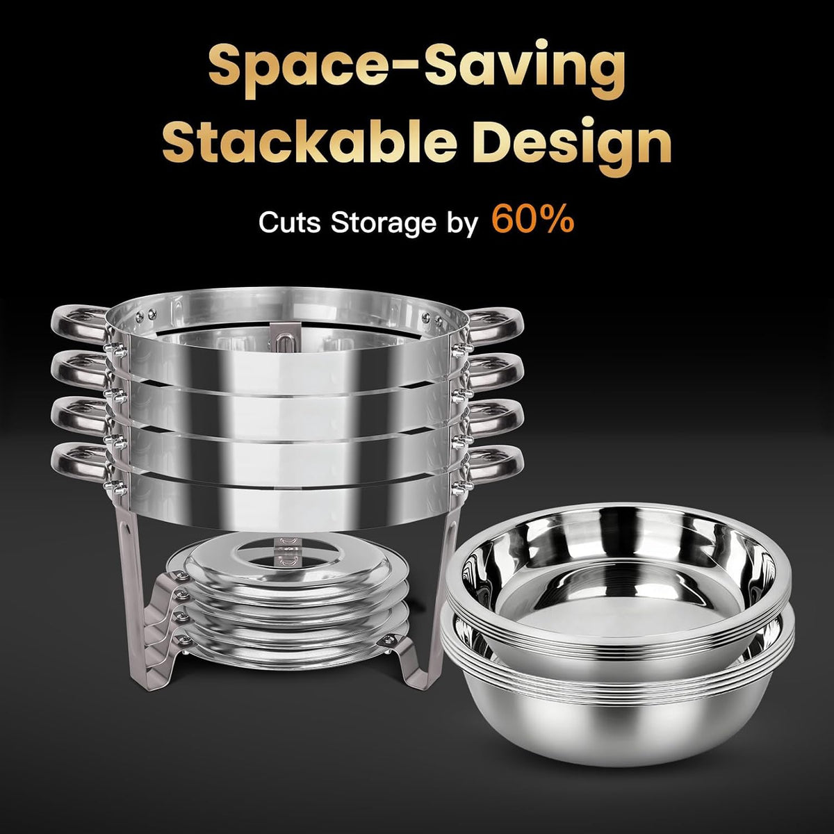 Round Chafing Dishes Buffet 3 Pack 5QT Silver Stainless Steel Lid