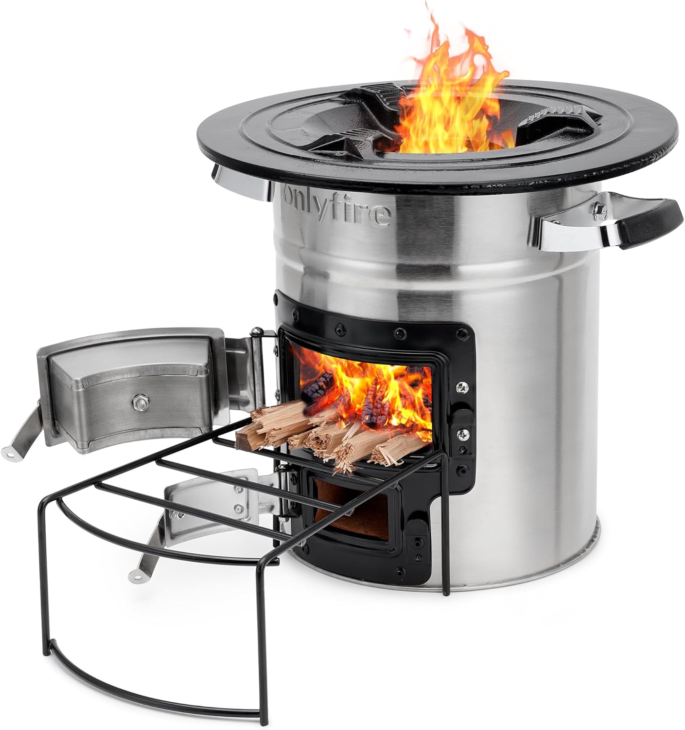 12.7" Stainless Steel Rocket Stove, Portable Wood Camp Stove | for Outdoor Cooking, Survival, Backyard, Patio – High