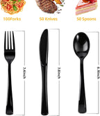 200PCS Black Plastic Silverware, Heavy Duty Disposable Utensils/Cutlery