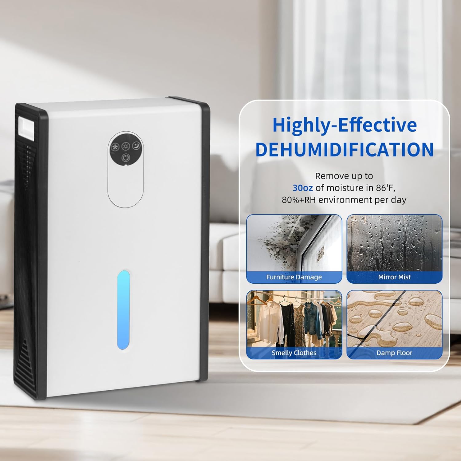 Dehumidifier for Basement, 1076 sq.ft Dehumidifiers for Home Bedroom Bathroom RV with Drain Hose, 72 OZ Quiet