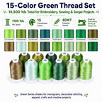 15-Color Polyester Machine Embroidery Thread Set, Green Series